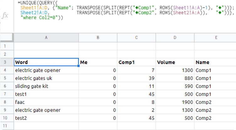 Google sheets query for multiple sheets