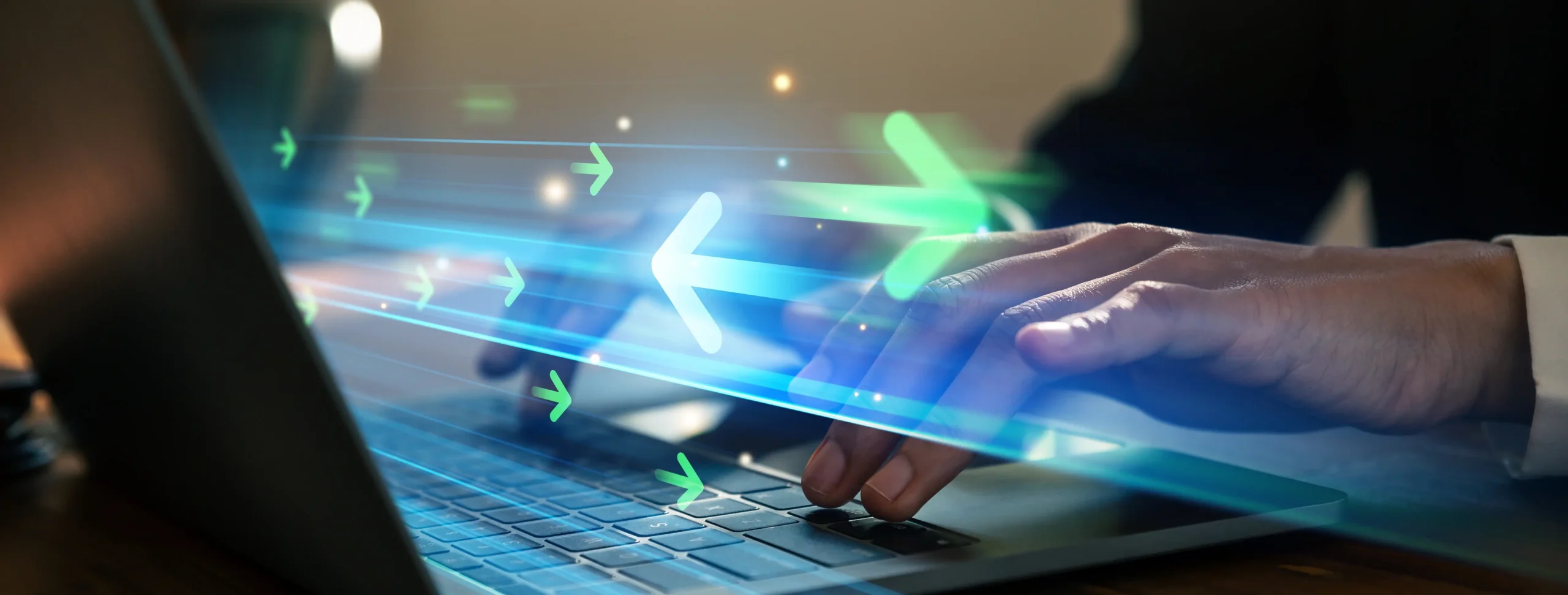 Data extraction solutions - businesswoman analyzing growth data on tablet and laptop with holographic charts