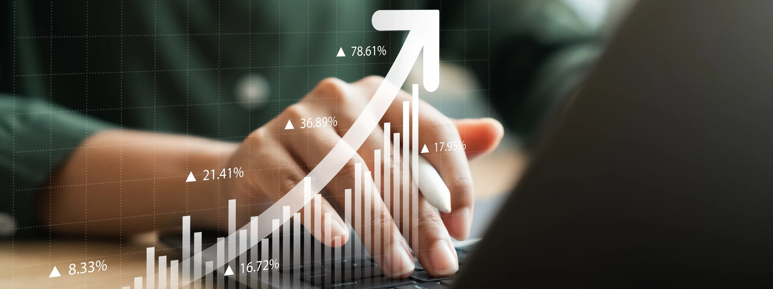 Price scraping - professional analyzing growth data with smartphone showing financial charts and upward trend