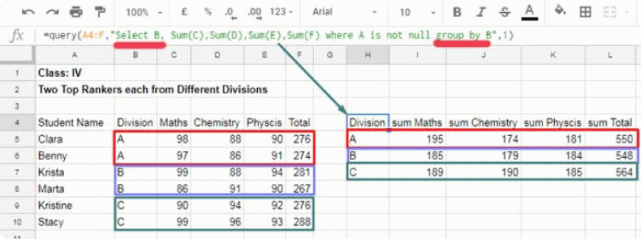Query formula in Google sheets