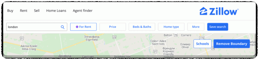 Screenshot from Zillow search bar