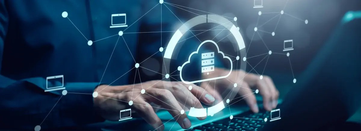 Cloud-based web scraping - professional using secure cloud infrastructure with network connections on laptop computer