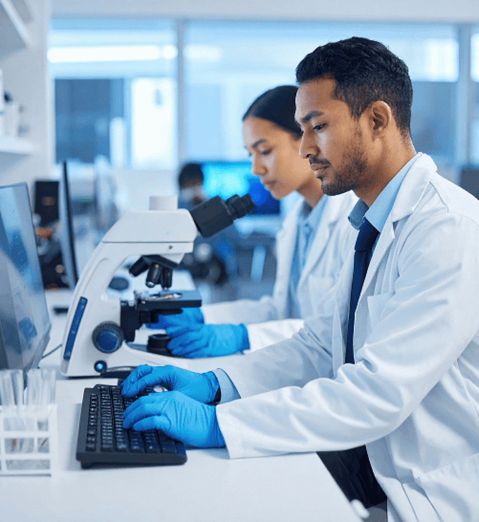 Medical scientists in a research setting for the Data Categories We Scrape Across Healthcare Platforms page.