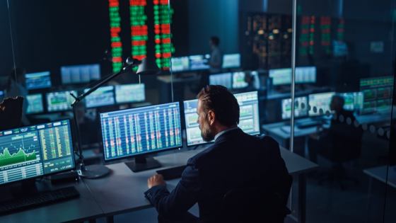 Data analyst monitoring financial data