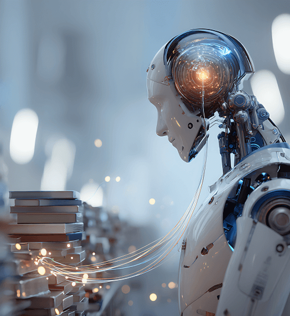 AI robot collecting training data categories for machine learning
